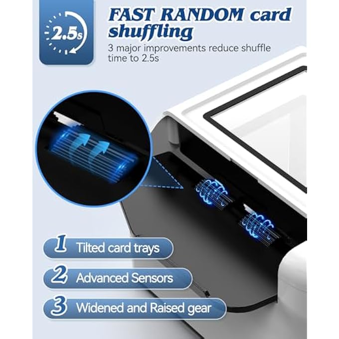 rayihni CARD SHUFFLER MACHINE, BUILT-IN RECHARGEABLE BATTERY, 1-2 DECK FULLY AUTOMATIC SHUFFLER, LOW NOISE, WITH AUTO AND MANUAL MODE, PORTABLE SHUFFLER FOR POKER, UNO, BLACKJACK, HOME CARD GAMES - Image 5